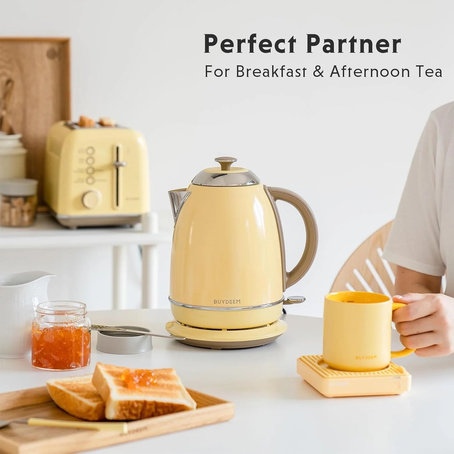 BUYDEEM K640N Stainless Steel Electric Kettle with Auto Shut-Off & Boil Dry Protection, 1.7L Cordless Hot Tea Water Boiler with Swivel Base, 1440W Fast Heating