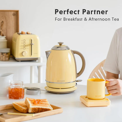 BUYDEEM K640N Stainless Steel Electric Kettle with Auto Shut-Off & Boil Dry Protection, 1.7L Cordless Hot Tea Water Boiler with Swivel Base, 1440W Fast Heating