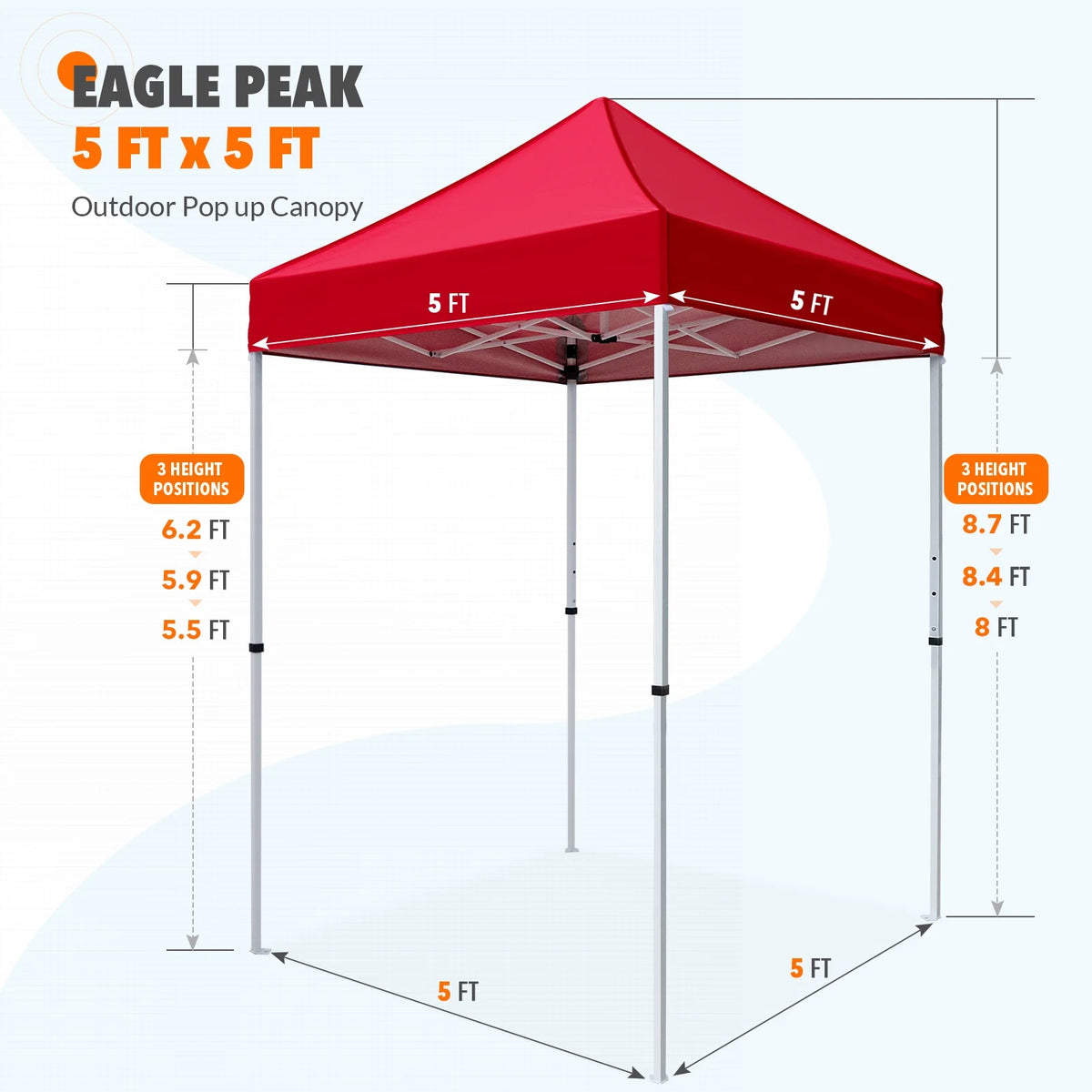 EAGLE PEAK 5x5 Pop Up Canopy Tent Instant Outdoor Canopy Easy Set-up Straight Leg Folding Shelter（Blue）