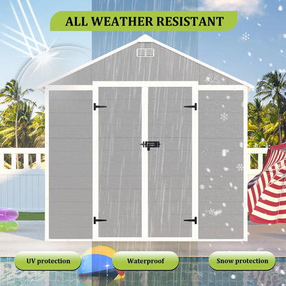 Seizeen Shed and Outdoor Storage, 41 Cu.Ft Small Outdoor Resin Shed with 3 Doors & Floor, 306GAL Deck Box Waterproof Plastic Tool Storage Shed for Cushion Lawn Mower Garbage Cans