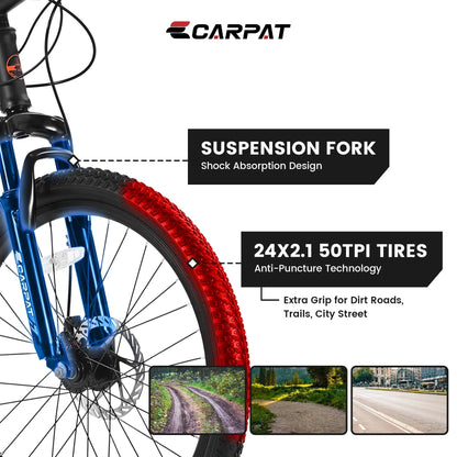 24 inch Kids Bike for Boys Girls, Kids Mountain Bike with Disc Brakes 21 Speed