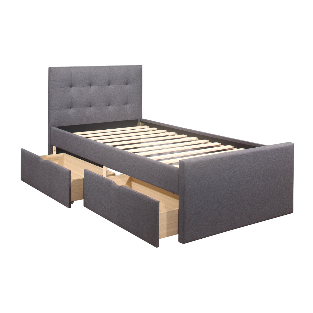 Emory Upholstered Twin Platform Bed with 2 Storage Drawers, Gray, by Hillsdale Living Essentials