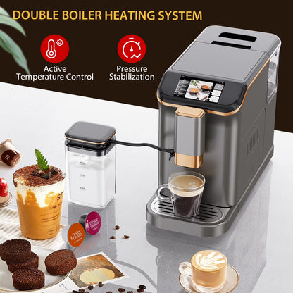 AOILE 20-Bar Dual Boiler Espresso Machine, Self-Cleaning Coffee Maker with Grinder & LCD Touch Panel