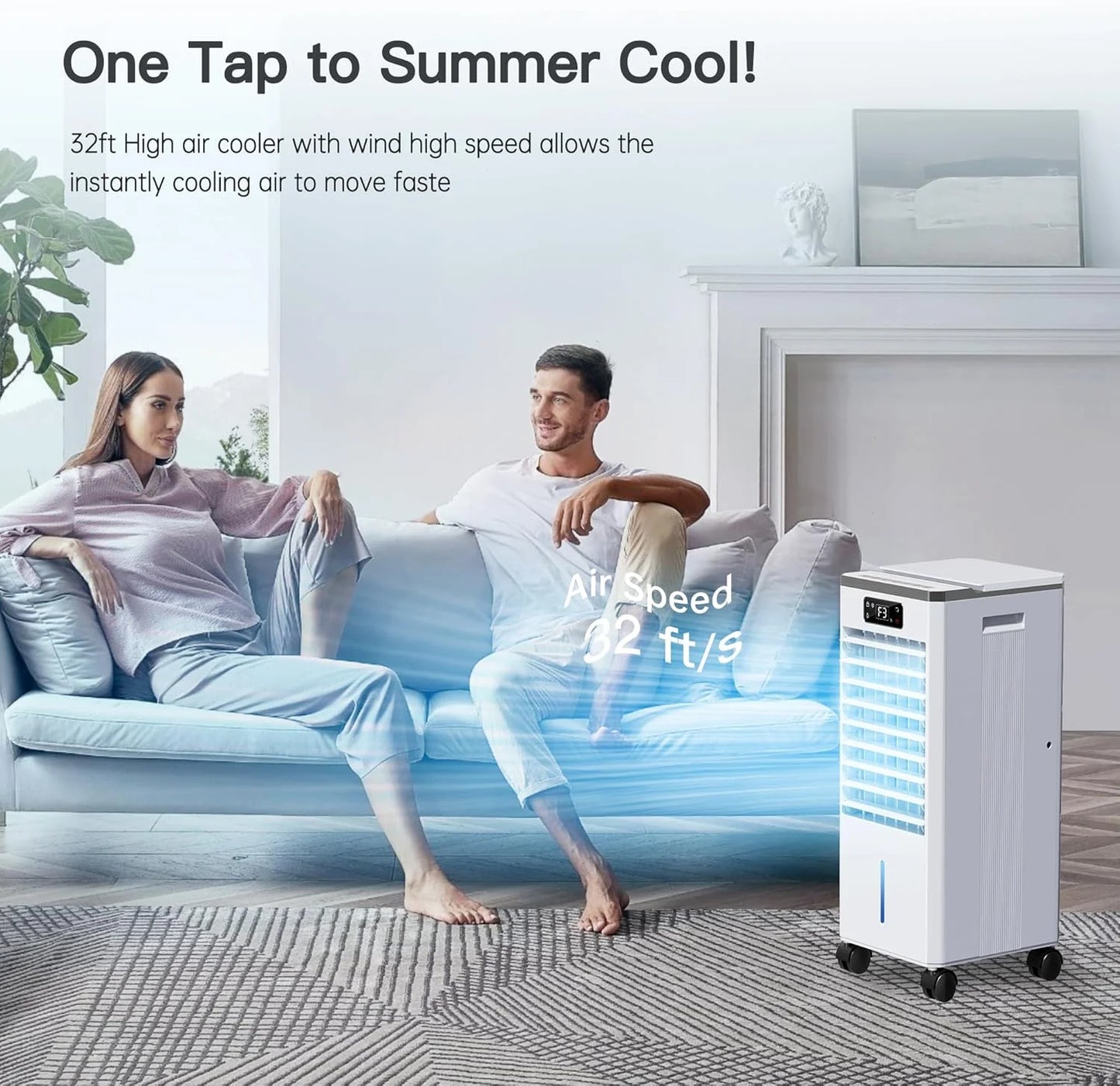 Portable Windowless Air Cooler with 3 Cooling Modes & Speeds, 12H Auto-Off Timer, 2-Gal 20H Cooling Tank, 16FT Remote Control, No Hose Installation, 46dB Quiet Evaporative Swamp Cooler
