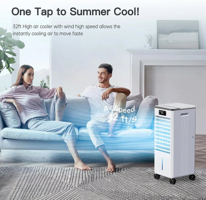 Portable Windowless Air Cooler with 3 Cooling Modes & Speeds, 12H Auto-Off Timer, 2-Gal 20H Cooling Tank, 16FT Remote Control, No Hose Installation, 46dB Quiet Evaporative Swamp Cooler