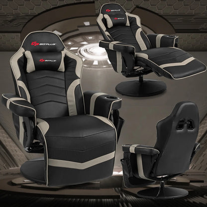 Goplus Massage Gaming Recliner Reclining Racing Chair Swivel Black