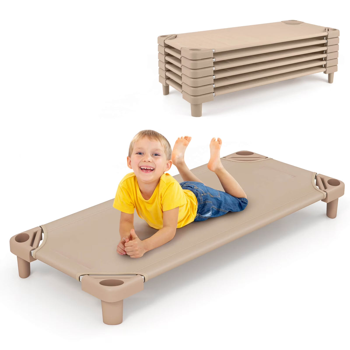 Costway Pack of 6 Kids Stackable Naptime Cot 52'' L x 23'' W Daycare Rest Mat Blue