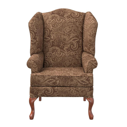 Comfort Pointe Paisley Cocoa Brown Chenille Fabric Wing Back Accent Chair