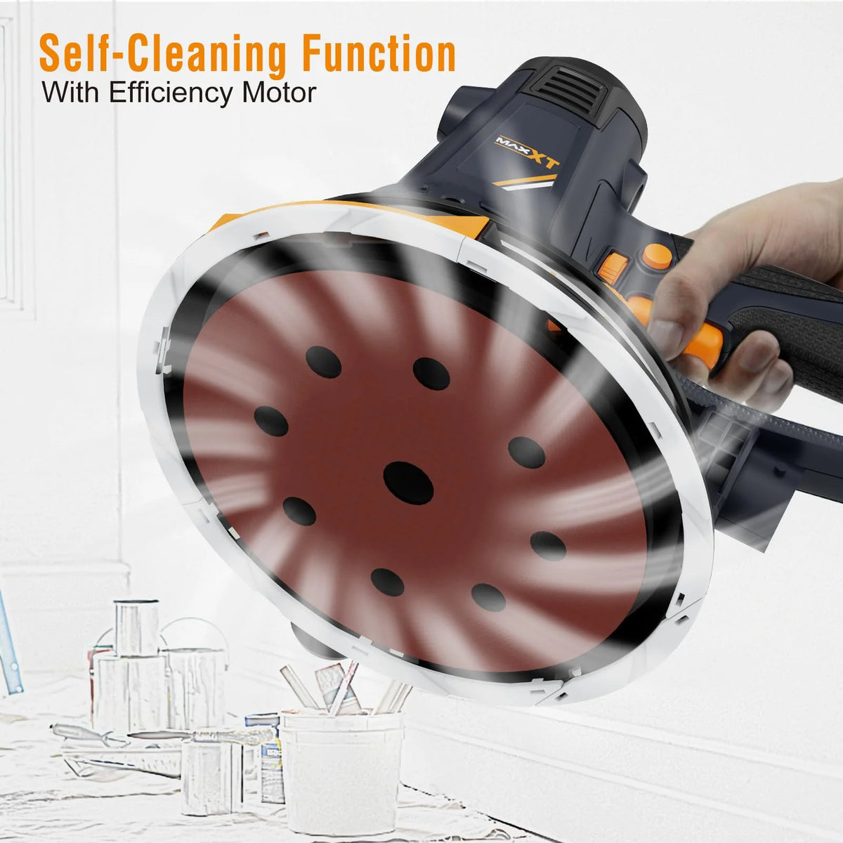 POVANLI 780W Electric Drywall Sander with Vacuum Dust Collection, 6.5A Motor Dustless Floor Sander with Variable Speed 900-1800RPM, LED Light, Extendable & Foldable Handle Yellow+Black