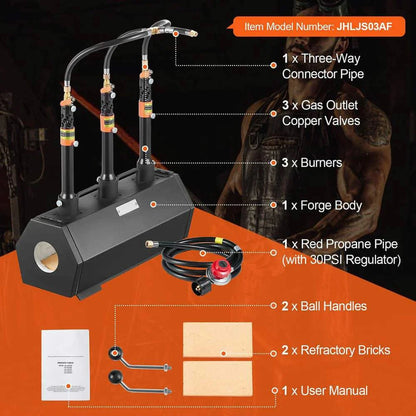 Choco Moon Propane Forge Portable Double Burner Tool, Large Capacity Blacksmith Farrier Forge, Mini Furnace Blacksmithing Kit, Gas Forging Tools Equipment, 2 Burner Forge, Black