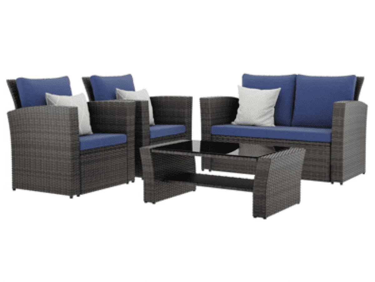 Superjoe Outdoor Patio Furniture Set 4 Pcs Wicker Sectional Conversation Sofa Steel Frame Rattan Couch with Coffee Table on Sale, Brown Rattan Beige Cushion