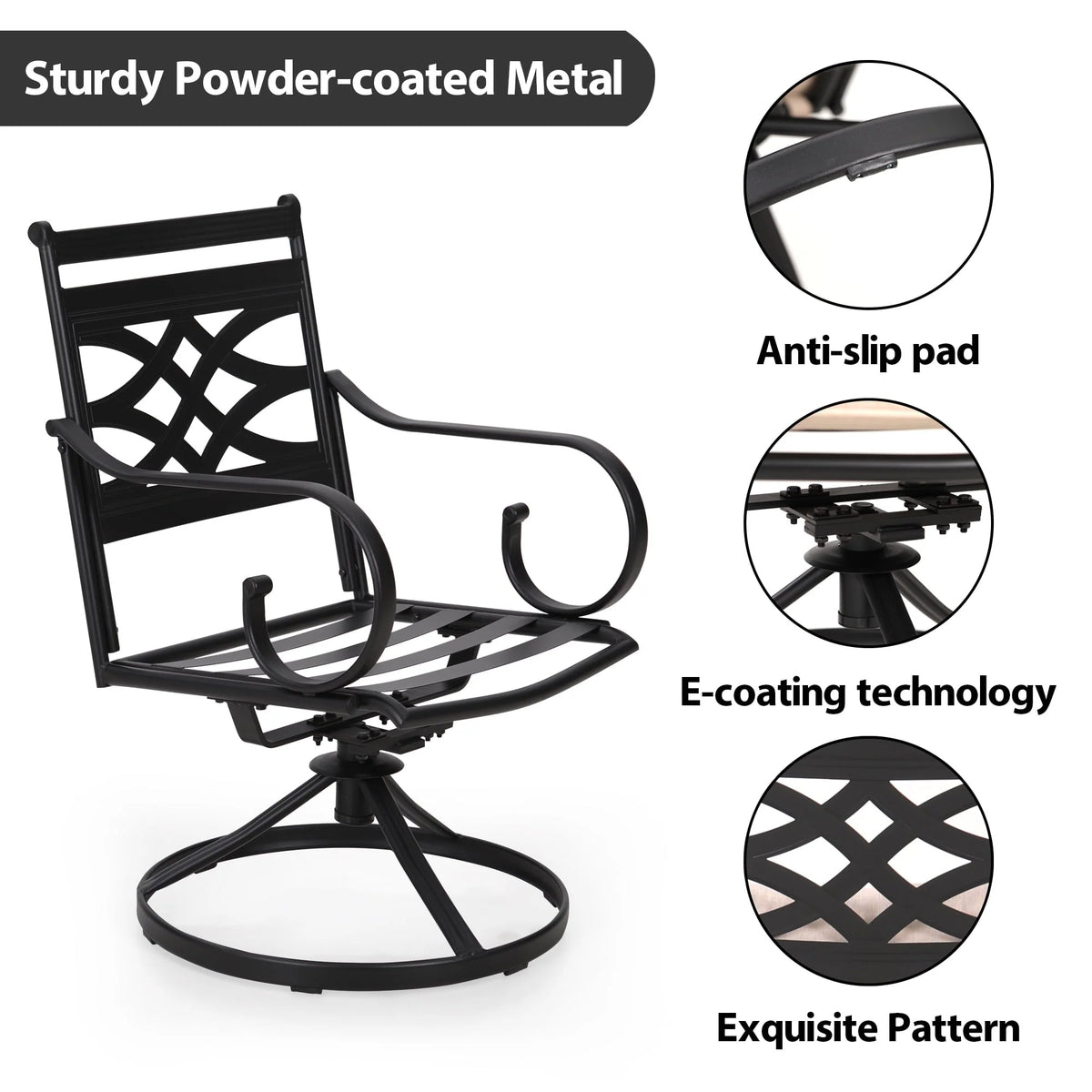 MF Studio 5 Pieces Patio Dining Set 1 Piece Metal Round Table & 4 Pieces Outdoor Swivel Chairs with Cushion