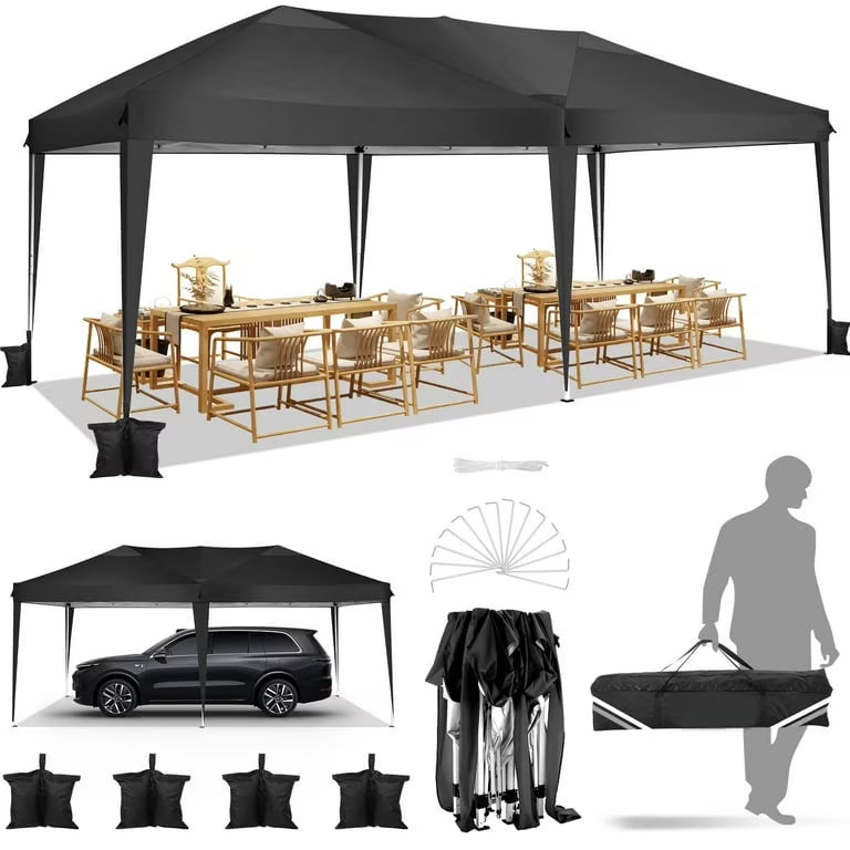 SANOPY 10'x10' EZ Pop Up Canopy Tent Outdoor Party Instant Shelter Portable Folding Beach Canopy with 4 Sandbag & Carrying Bag, Black