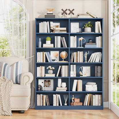 Homfa 74.3�� Double Wide 6-Tier Bookcase, Extra Large Wooden Freestanding Display Bookshelf for Home Office Living Room, White