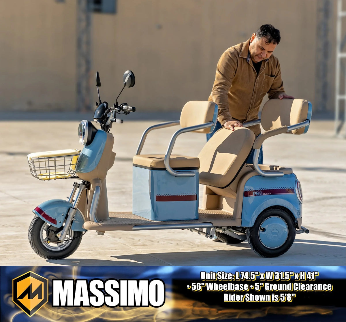 Massimo MGC E-Trike 3-Wheel Electric Cart – 17 MPH, 2-Seater Adult Scooter – Blue