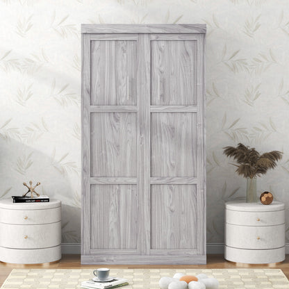 Euroco Pine Wood Twin Size Murphy Bed, Convertible Wall Bed into A Cabinet, Gray