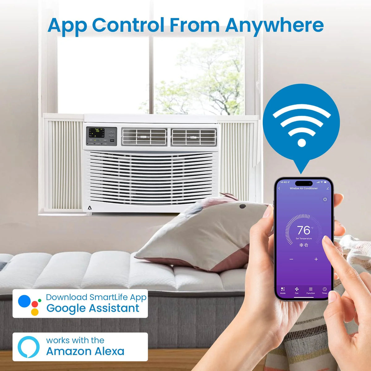 12000btu Window Air Conditioner With Wi-fi Enabled, Remote Control, Cooling Up To 550sq.ft, 115v Wall Mounted Window Ac Units For Rooms, Dehumidifier, Fan, Reusable Filter