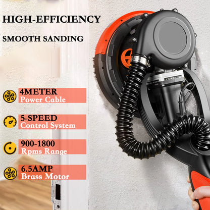 POVANLI 780W Electric Drywall Sander with Vacuum Dust Collection, 6.5A Motor Dustless Floor Sander with Variable Speed 900-1800RPM, LED Light, Extendable & Foldable Handle Yellow+Black