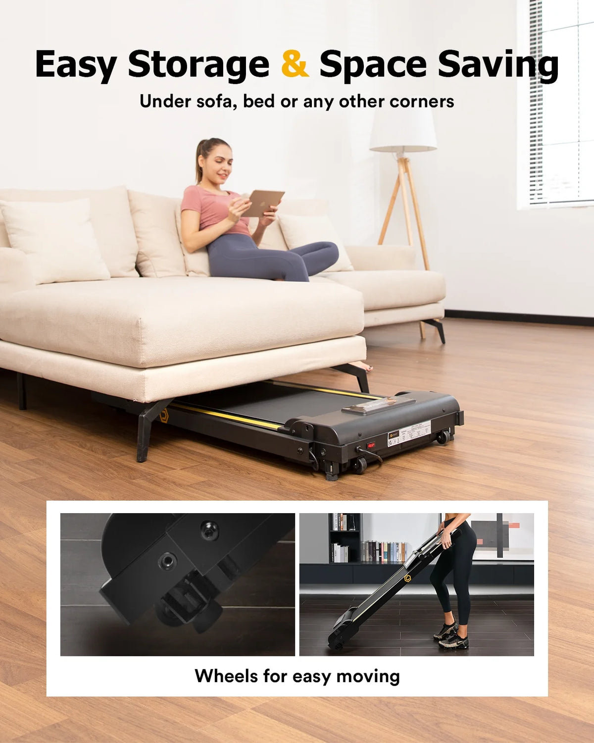 UREVO Folding Treadmill, 2.25HP Portable Mini Treadmills for Home Office, Compact Threadmill with 12 HIIT Modes, LCD Display, 265 lbs Capacity