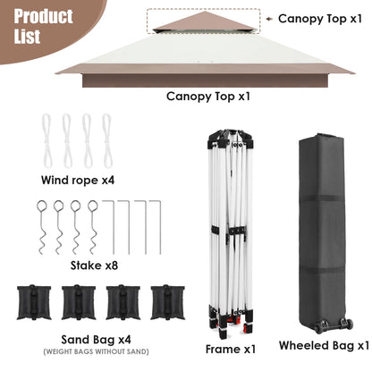 Pirecart 12' x 12' Pop-up Canopy Tent Waterproof Outdoor Gazebo Shelter with Wheeled Bag, Instand Canopy , White