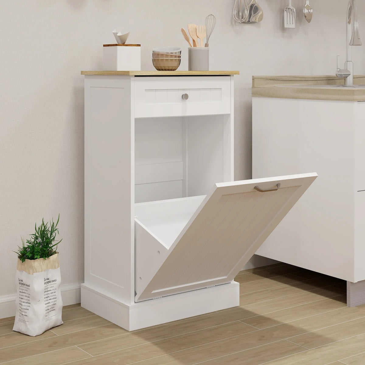 Tilt Out Trash Bin Cabinet 13 Gallon Pet Proof Trash Can Holder Kitchen Island Without Garbage Bin or Tilt Out Laundry Hamper,Hidden Trash can Cabinet Pull Out