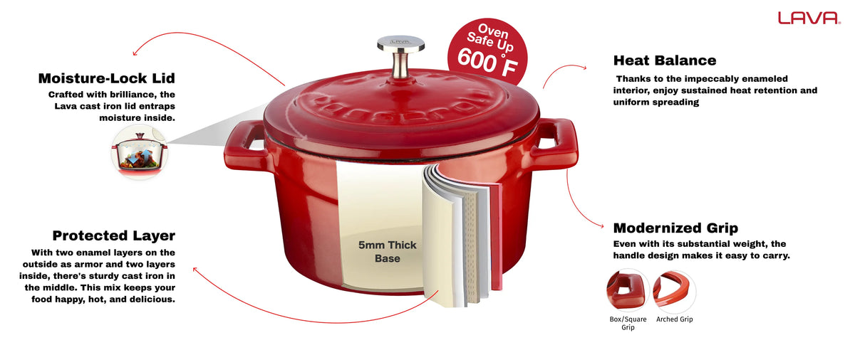 Lava Enameled Cast Iron Dutch Oven 7 Qt. Round with Trendy Lid