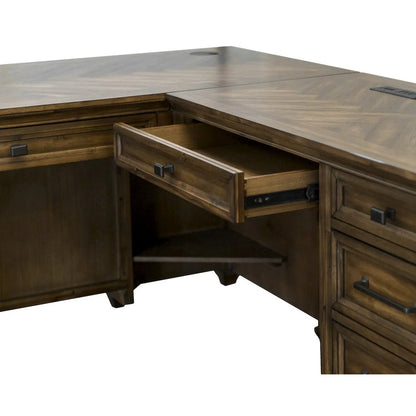 Martin Furniture Wood L-Desk Office Corner Desk Writing Table & Return in Brown