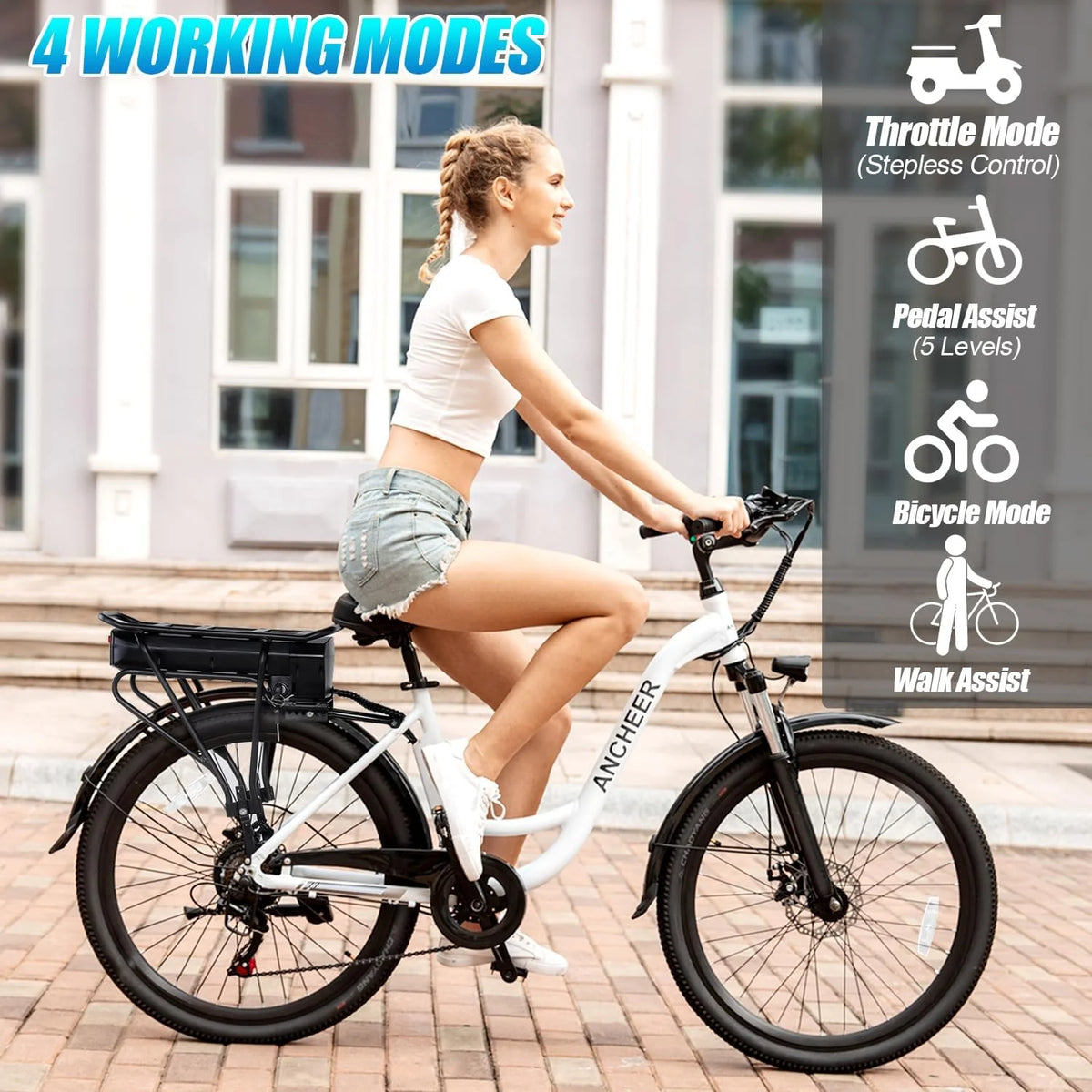 ANCHEER 500W Electric Bike for Adults, 48V 10.4AH EBike, 3.5H Fast-Charge Removable Battery, 26" Commuter Electric Bicycles with 7-Speed, LCD Digital Display, Suspension Fork, Cruise Control UL2849