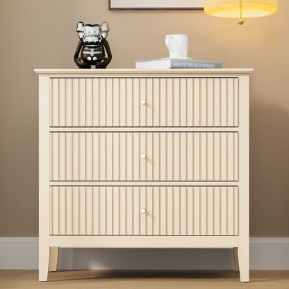 May Color Large White 3 Drawer Dresser Set of 2 with Fluted Panel, Modern Chest of Drawers with Silent Slide Drawers, Wood Accent Nightstand with Storage for Bedroom Living Room, Hallway