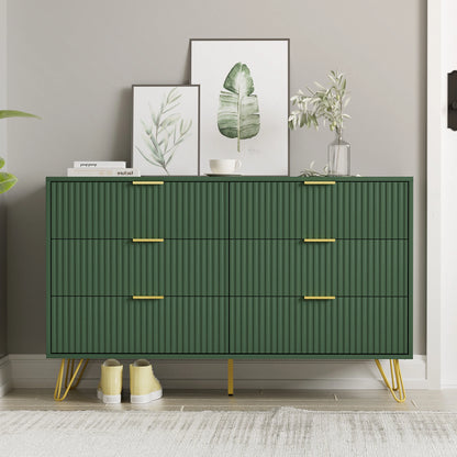 FURNIWAY White 6 Drawer Dresser for Bedroom, Modern Dresser with Gold Metal Handles,Fluted Wood TV Stand for Living Room, Hallway