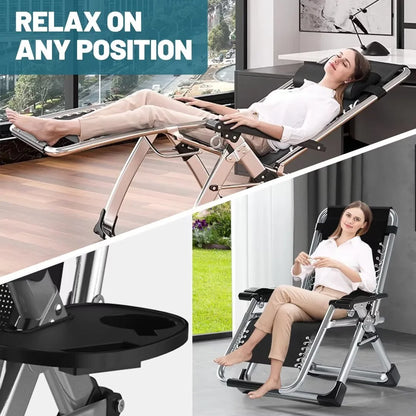 NAIZEA 2 Pack Zero Gravity Chair, Foldable Portable Lawn Recliner with Cushion, Headrest, Cup Holder, Black