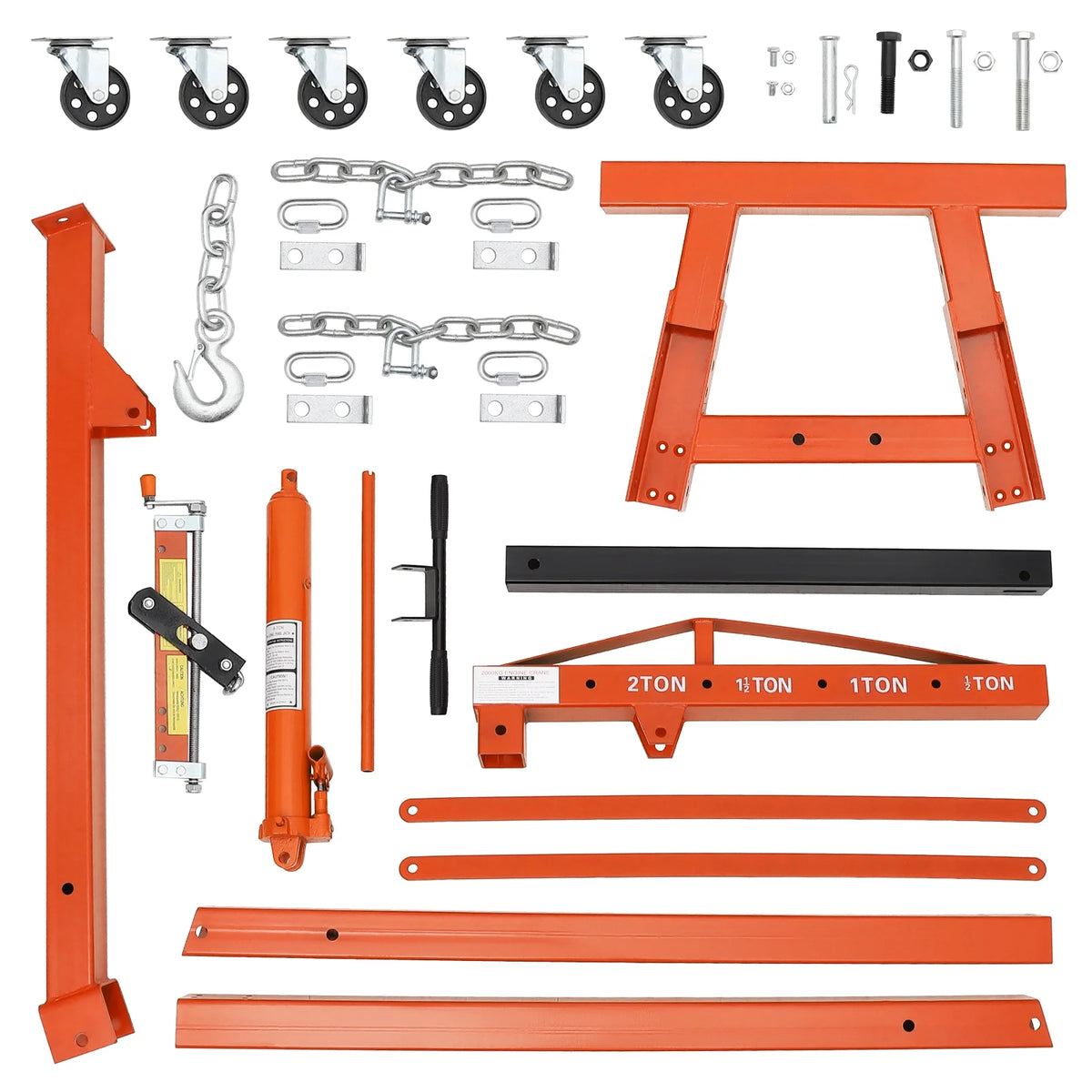 GARVEE 2 Ton Folding Hydraulic Engine Hoist with Lever,Folding Engine Shop Crane Hoist Lift,Heavy Cherry Picker with 6 Wheels for Garage,Workshop,Yellow