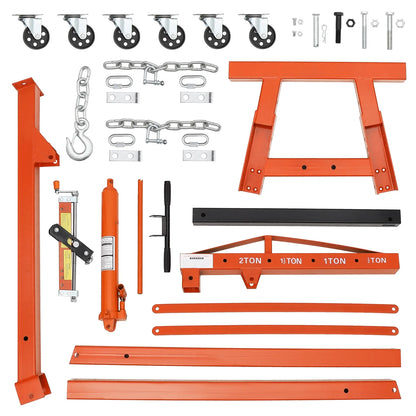 GARVEE 2 Ton Folding Hydraulic Engine Hoist with Lever,Folding Engine Shop Crane Hoist Lift,Heavy Cherry Picker with 6 Wheels for Garage,Workshop,Yellow
