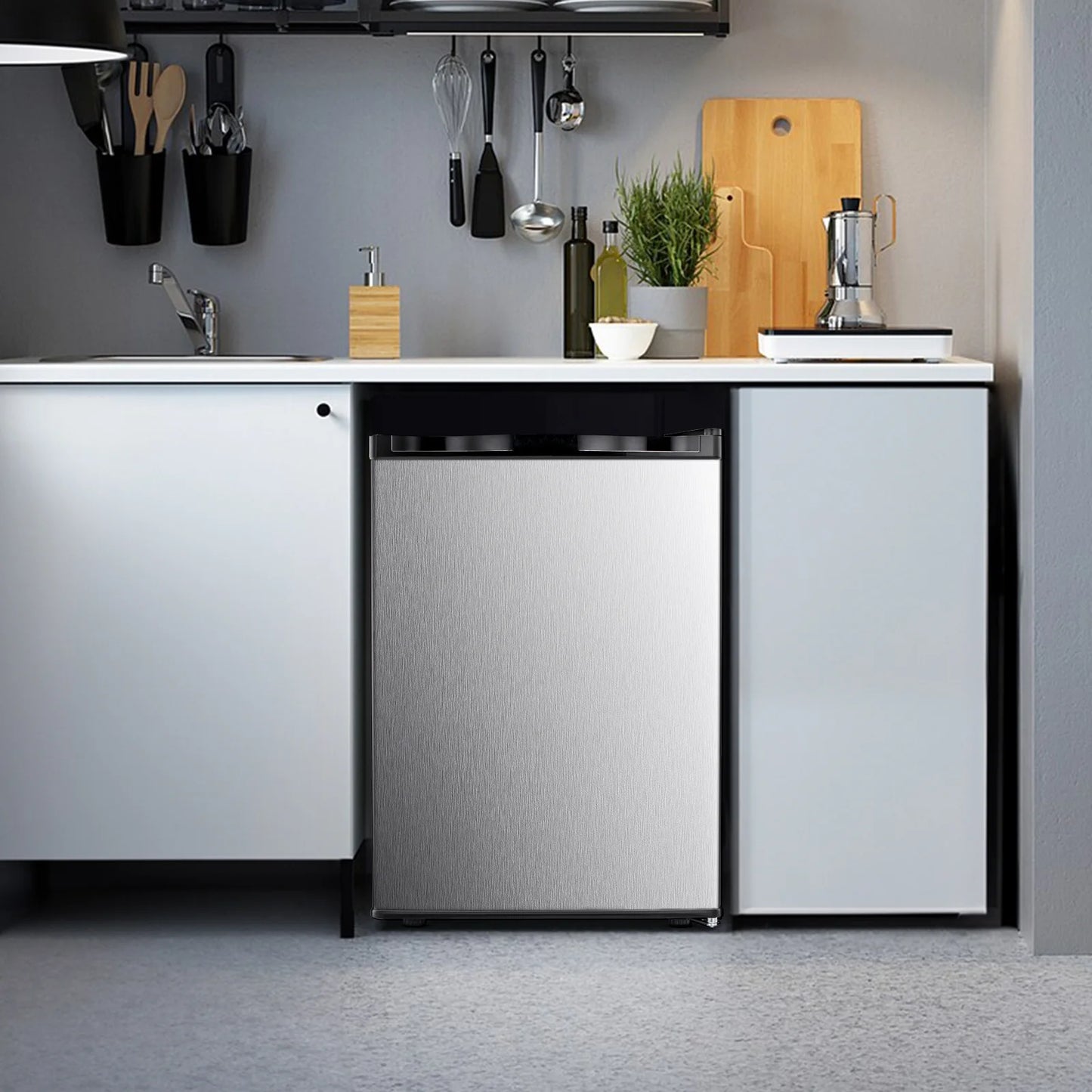 KNDKO 2.6Cu.ft Upright Freezer, Mini Freezer with Reversible Single Door, Removable Shelves, Adjustable Thermostat for Home/Kitchen/Office, Silver