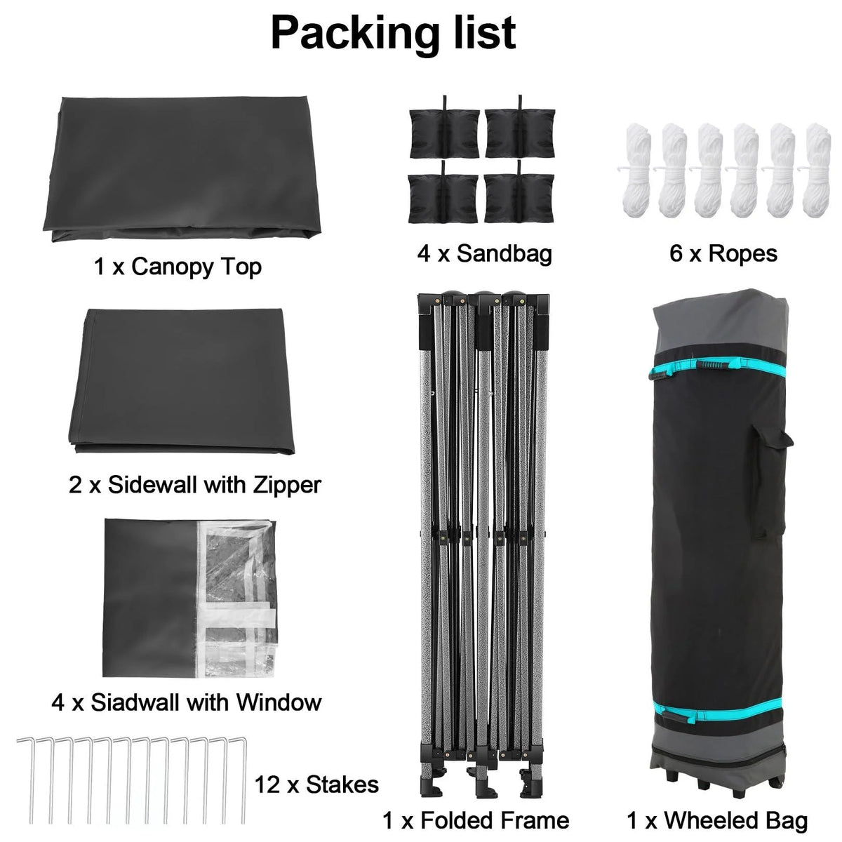 COBIZI 10x20 Heavy Duty Pop up Canopy Tent with 6 sidewalls Easy Up Commercial Outdoor Canopy Wedding Party Tent for Beach All Season Wind & Waterproof Gazebo with Roller Bag,Black(Frame Thickened)