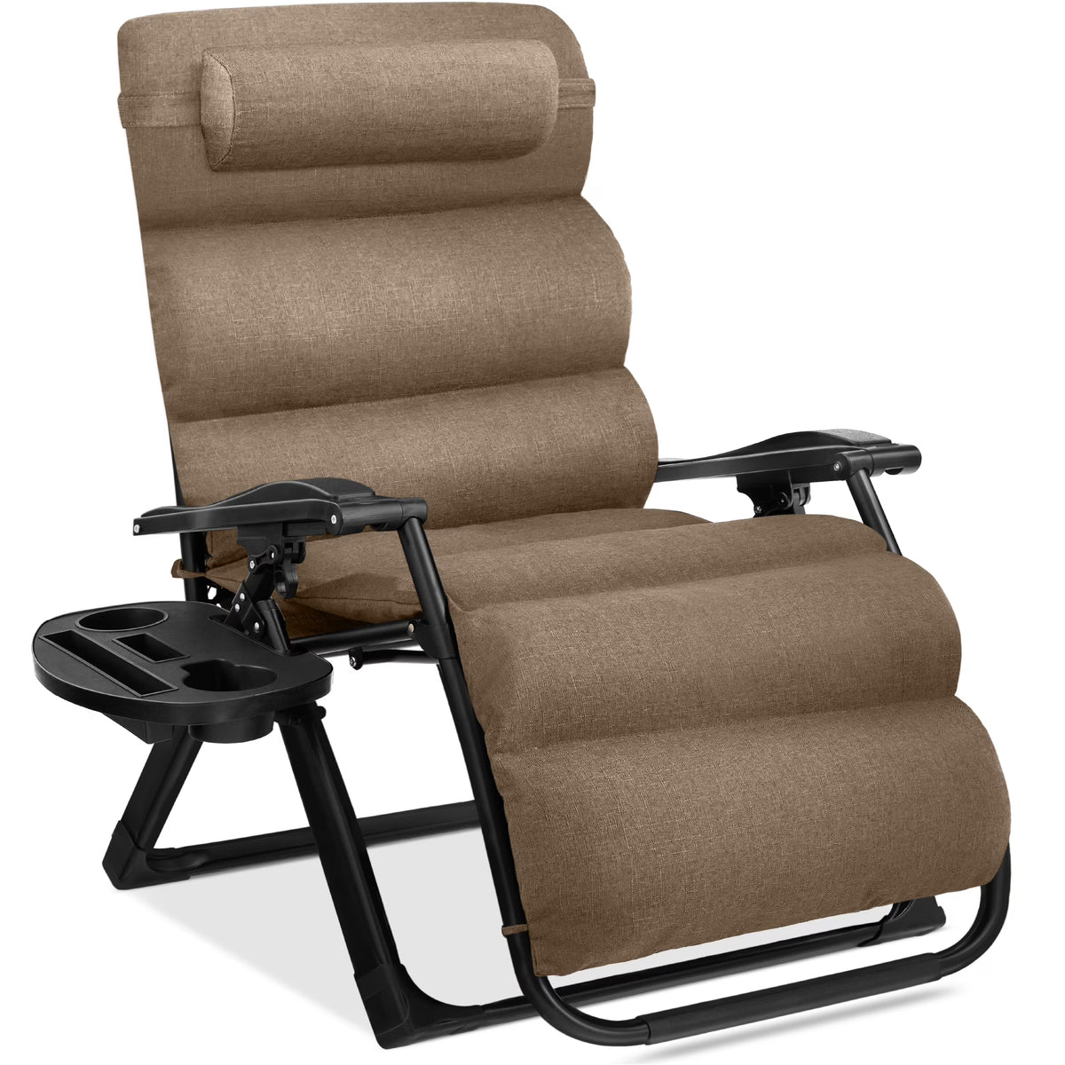 Best Choice Products Oversized Zero Gravity Chair, Folding Recliner w/ Removable Cushion, Side Tray - Fossil Gray