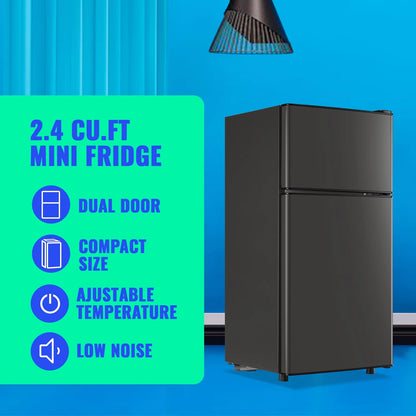 Tacool 2.4 Cu.ft Mini Fridge with Freezer, Small Refrigerator Apartment Size Fridge Black, NEW