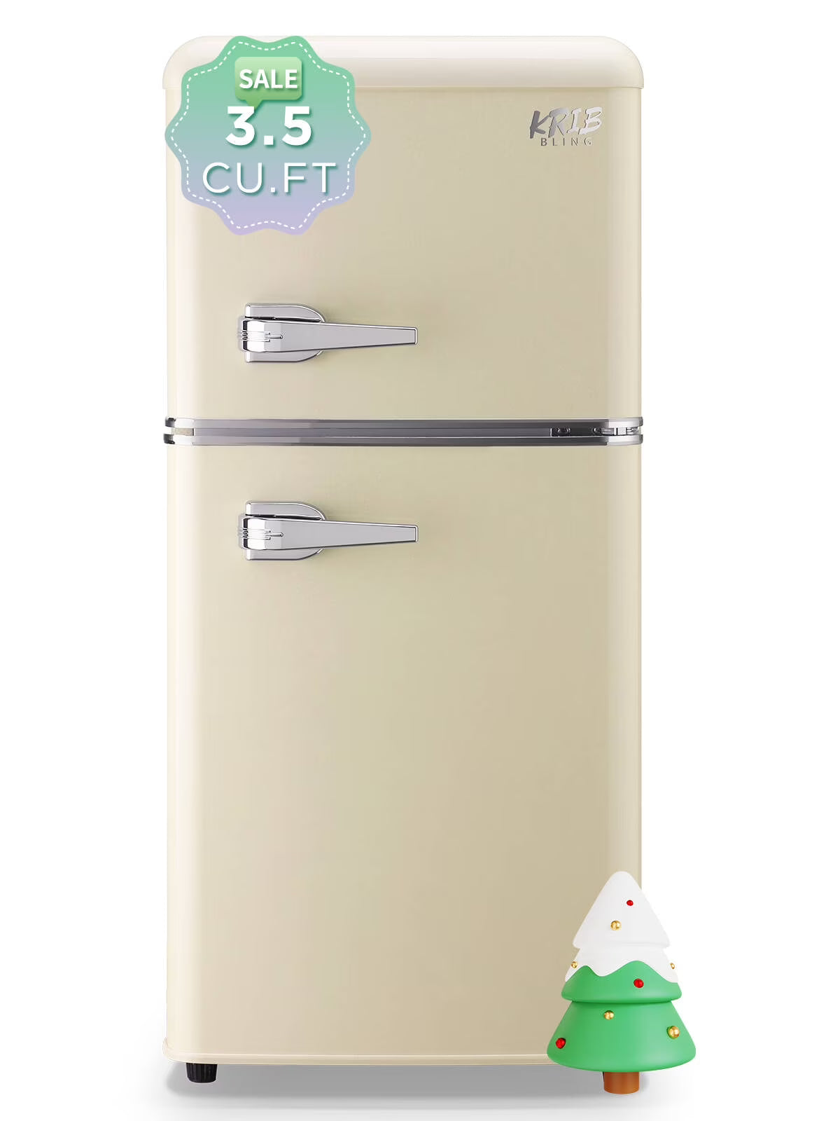Krib B Compact Refrigerator 3.5 Cu.ft, Mini Fridge with Freezer, Modern Fridge with Dual Door, 7 Grade Temperature Adjustment, Silver