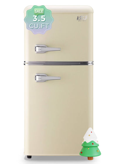 Krib B Compact Refrigerator 3.5 Cu.ft, Mini Fridge with Freezer, Modern Fridge with Dual Door, 7 Grade Temperature Adjustment, Silver