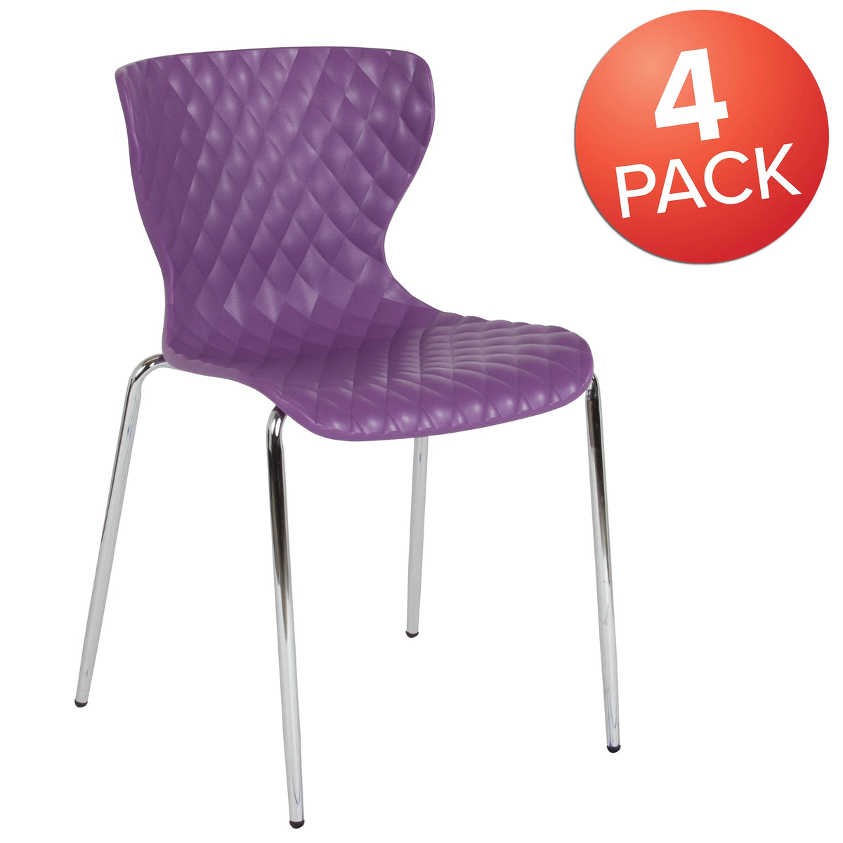 BizChair 4 Pack Contemporary Design Orange Plastic Stack Chair