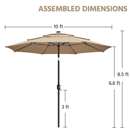 Renwick 10 Ft Outdoor Patio Parasol with Color-Changing LED Strip, Tan