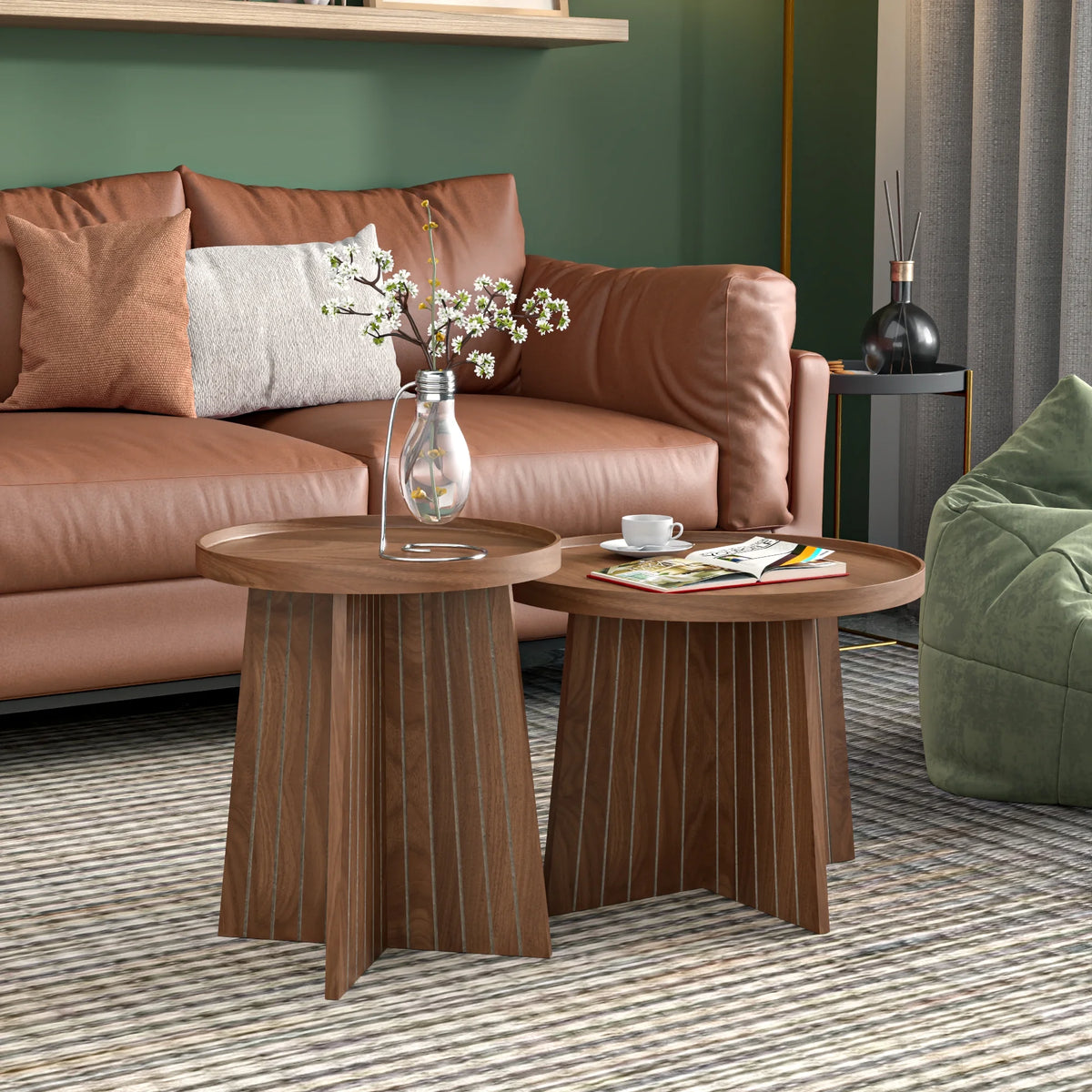 Round Coffee Table, Nesting Coffee Tables Set of 2, Circular Coffee Table
