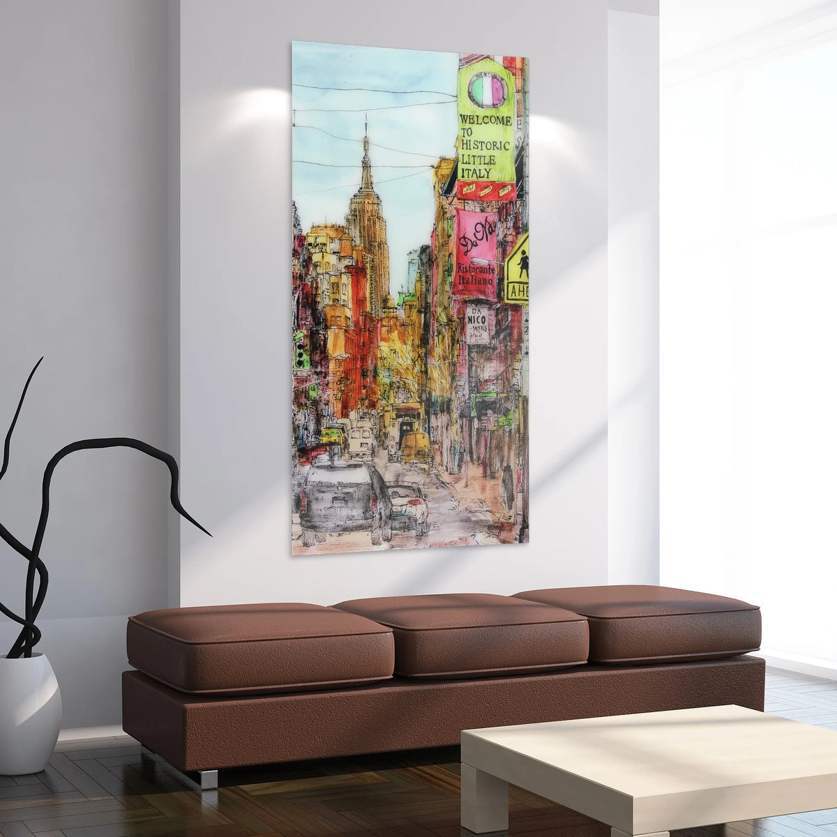 Empire Art Direct Blue Splash Frameless Free Floating Tempered Glass Panel Graphic Wall Art, 72" x 36", Ready to Hang