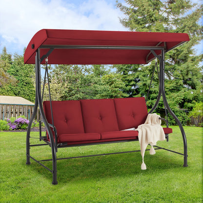AECOJOY 3 Person Canopy Steel Porch Swing, Converting Swing Glider Hammock-Beige