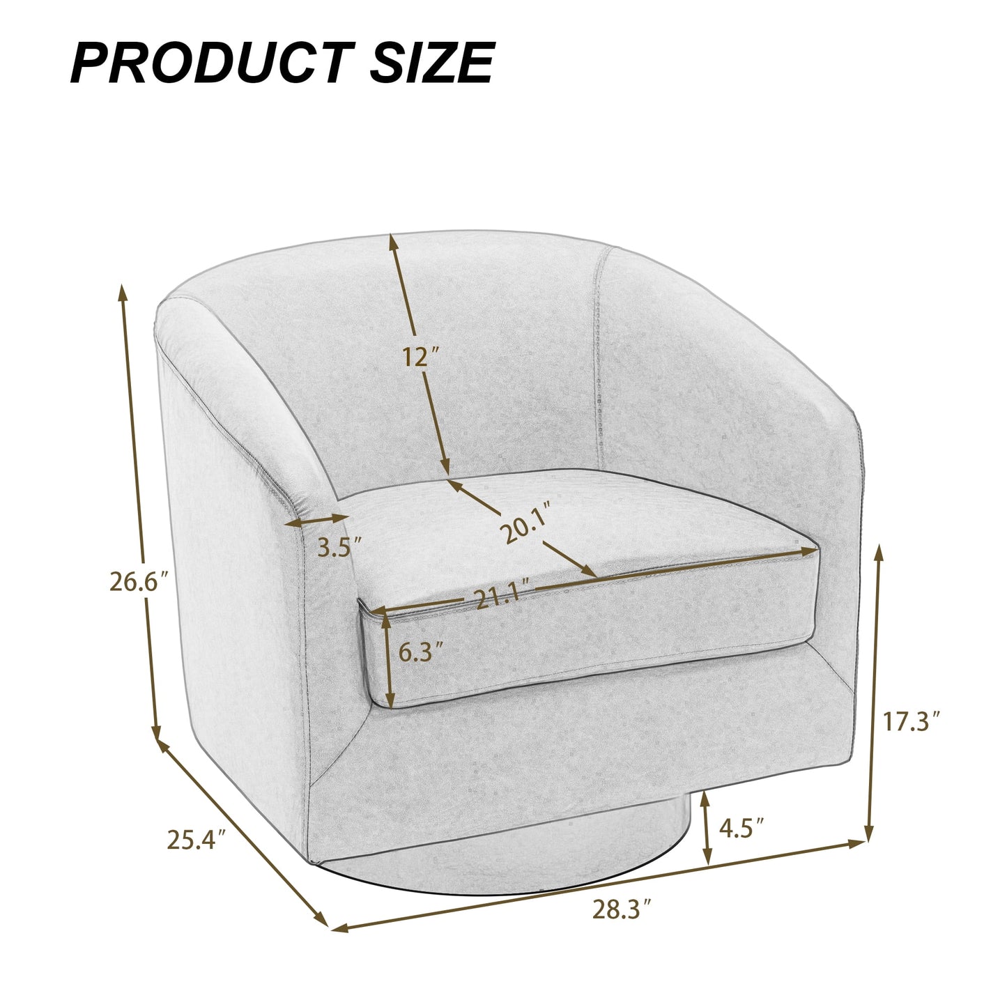 UIXE Swivel Accent Chair, Upholstered Fabric Barrel Chair for Living Room, Small Single Sofa Bedroom Reading Seat, Light Gray