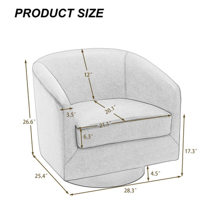 UIXE Swivel Accent Chair, Upholstered Fabric Barrel Chair for Living Room, Small Single Sofa Bedroom Reading Seat, Light Gray