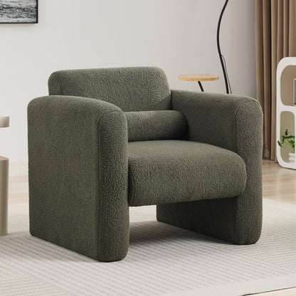 Euroco Modern Accent Chair Lambskin Sherpa Fabric Upholstered Comfy Reading Arm Chair Soft Padded Armchair with Back and Pillow,Burnt Orange