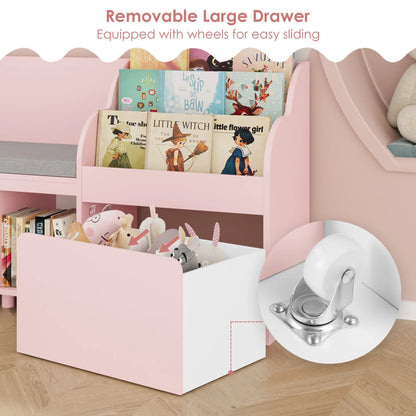 Homfa Kids Bookshelf with Reading Nook, 6 Shelf Bookcase with 1 Wood Toy Bin with 3 Tier Book Rack for Children Kidsroom