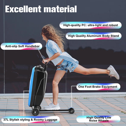 Advwin Scooter Luggage for Kids & Adults, Hardside Ride on Suitcase for Kids Ages 4-15 Multifunctional Lightweight Foldable Carry on Luggage with Wheels Ride on for Children Teenagers, Pink