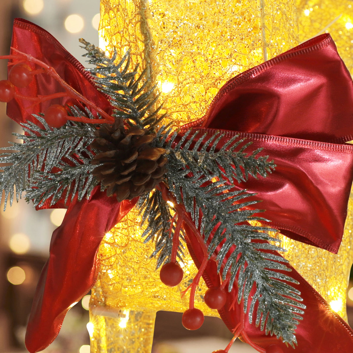 VEIKOUS Christmas Lighted Deer Family Set Outdoor Decor w/ 200 Warm Lights Reindeer Christmas Decor, Ground Stakes and Zip Ties, Gold